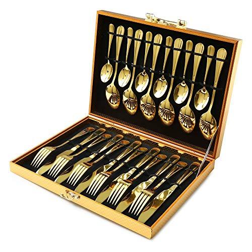 Gold Silverware Set, OGORI 24-Pieces Superior Stainless Steel Flatware Set, Service of 6
