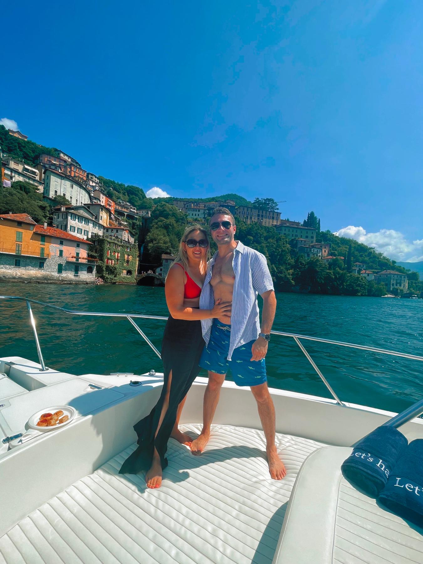 Some boat travels on Lake Como, Italy after getting engaged.