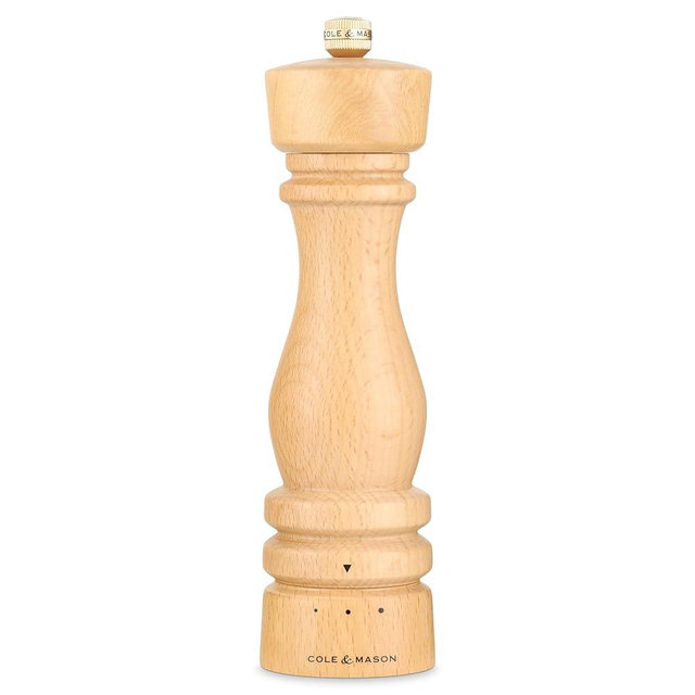 Cole & Mason London Salt Mill - Refillable Spice Shakers with a Premium Wood Design - Adjustable for Fine to Coarse Seasonings - Uses Carbon Steel Mechanism - Beech Wood, 8”