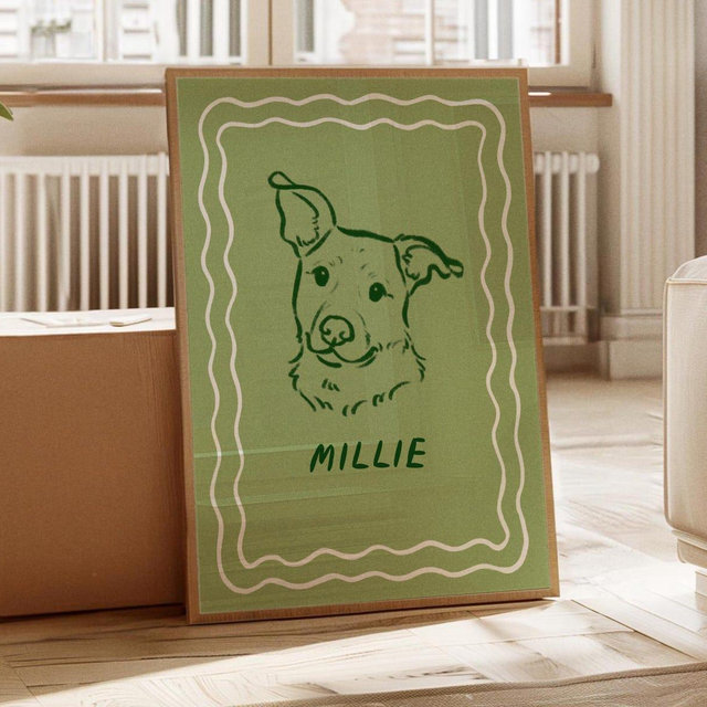 Funky Custom Dog Portrait, Cute Pet Line Art, Digital Pet Poster, Retro Gallery Wall, Fun Illustrated Print, Hand Drawn Doodle, Dog Mom Gift