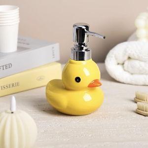 123Arts Ceramic Duck Soap Dispenser with Pump Soap Bottle or Lotion Bottle, 9 oz
