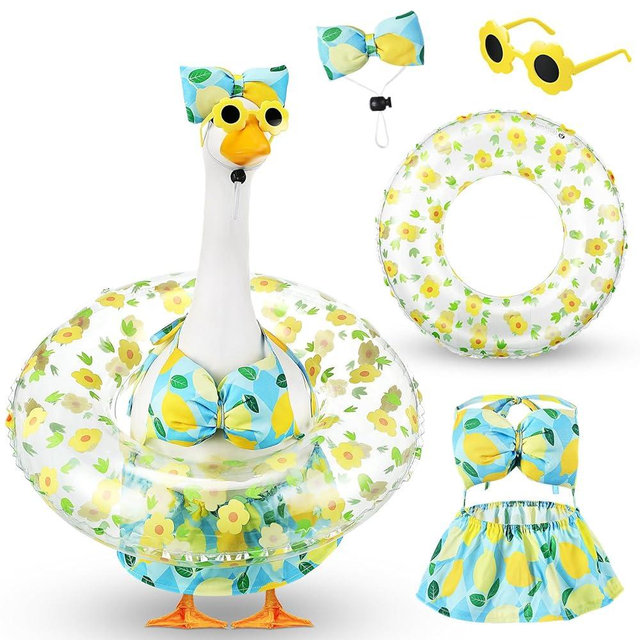 Sunnymove Bikini Porch Goose Outfits with Sunglasses and Swimming Tube for 23" Summer Goose Costume Garden Patio Statue Decor(Lemon)