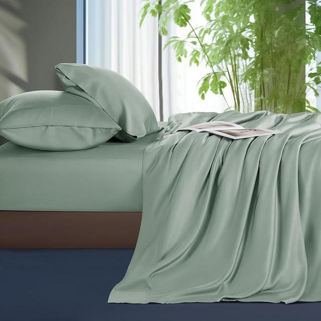 Shilucheng Tencel Sheets 4 Piece, 100% Eucalyptus Lyocell Sheets Set, Cooler Than Cotton and Linen, Summer Cooling Breathable Bed Sheets for Hot Sleepers, 16 Inch Deep Pockets (Sea Glass, King)