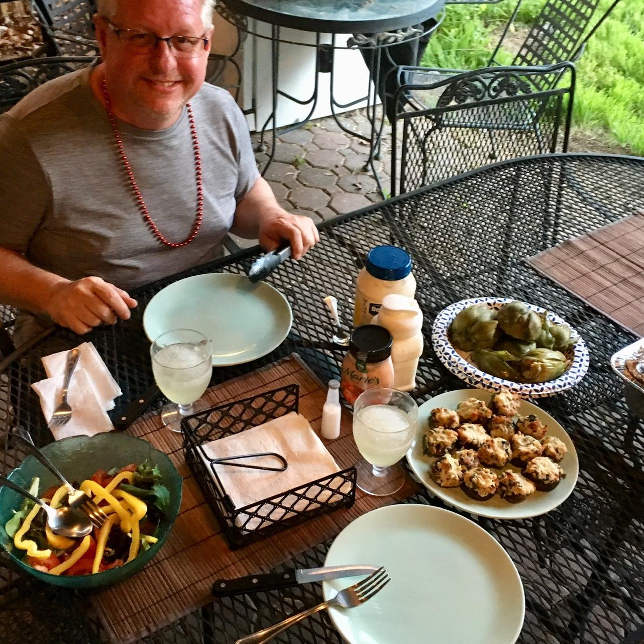 Our third date, @ Stiles Manor, where Kevin not only showed off his “Grill Master” skills; but also earned the nickname “The Kissing Bandit”.