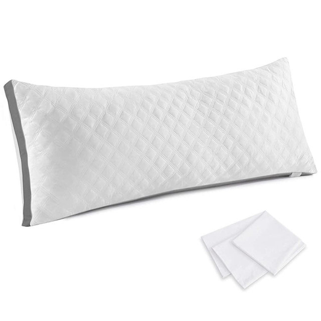 Leeden Full Body Pillow with Additional Cotton Pillowcase - Adjustable Loft Long Pillows for Adults and Pregnancy - Soft Fluffy Pillow Insert - Hug Pillows for Sleeping, 21"x 54", Grey-Side