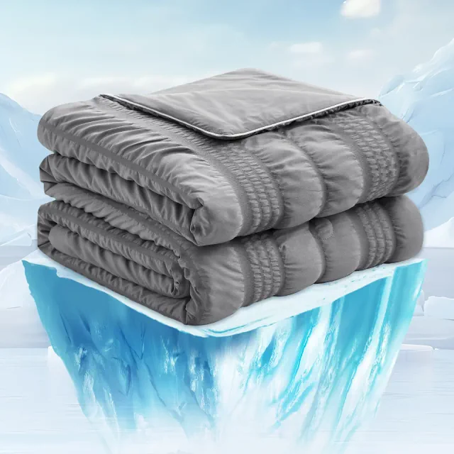 Cozy Bliss Seersucker Cooling Comforter – Lightweight 90*90 Blanket Breathable & Soft Summer Bedding for Hot Sleepers, Dark Gray