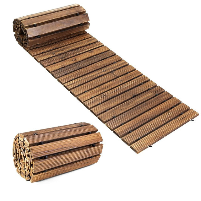 LINSHRY 8FT Wooden Garden Pathway, Outdoor Roll Out Decorative Garden Walkway, Weather-Resistant Non-Slip Hardwood Pathway for Garden, Backyard, Beach, Wedding Party Pathways(Dark Brown)