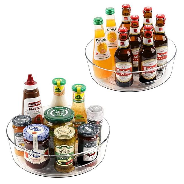 2 Pack Lazy Susan Organizer for Cabinet, Upgraded 11.5" Clear Lazy Susan Turntable with Handles and Raised Edge, Rotating Lazy Susan Spice Storage for Kitchen, Pantry, Refrigerator, Bathroom, Table