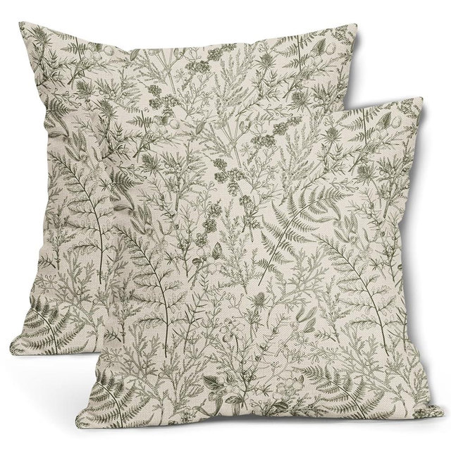 aportt Olive Green Fern Leaves Pillow Covers 24x24 Inch Plant Leaf Floral Pine Decorative Pillow Cases Vintage Botanical Spring Summer Throw Pillows Set of 2 Home Decor for Sofa Couch Porch Outdoor