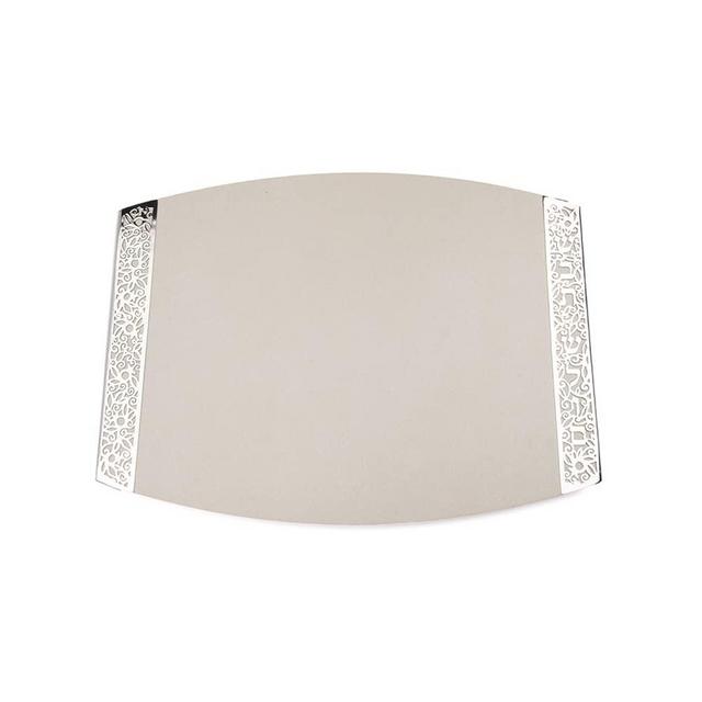 Yair Emanuel Ceramic Challah Bread Cutting Board for Shabbat and Yom Tov | Filigree Accent Decoration | Modern Judiaca Design (White CBR-1)
