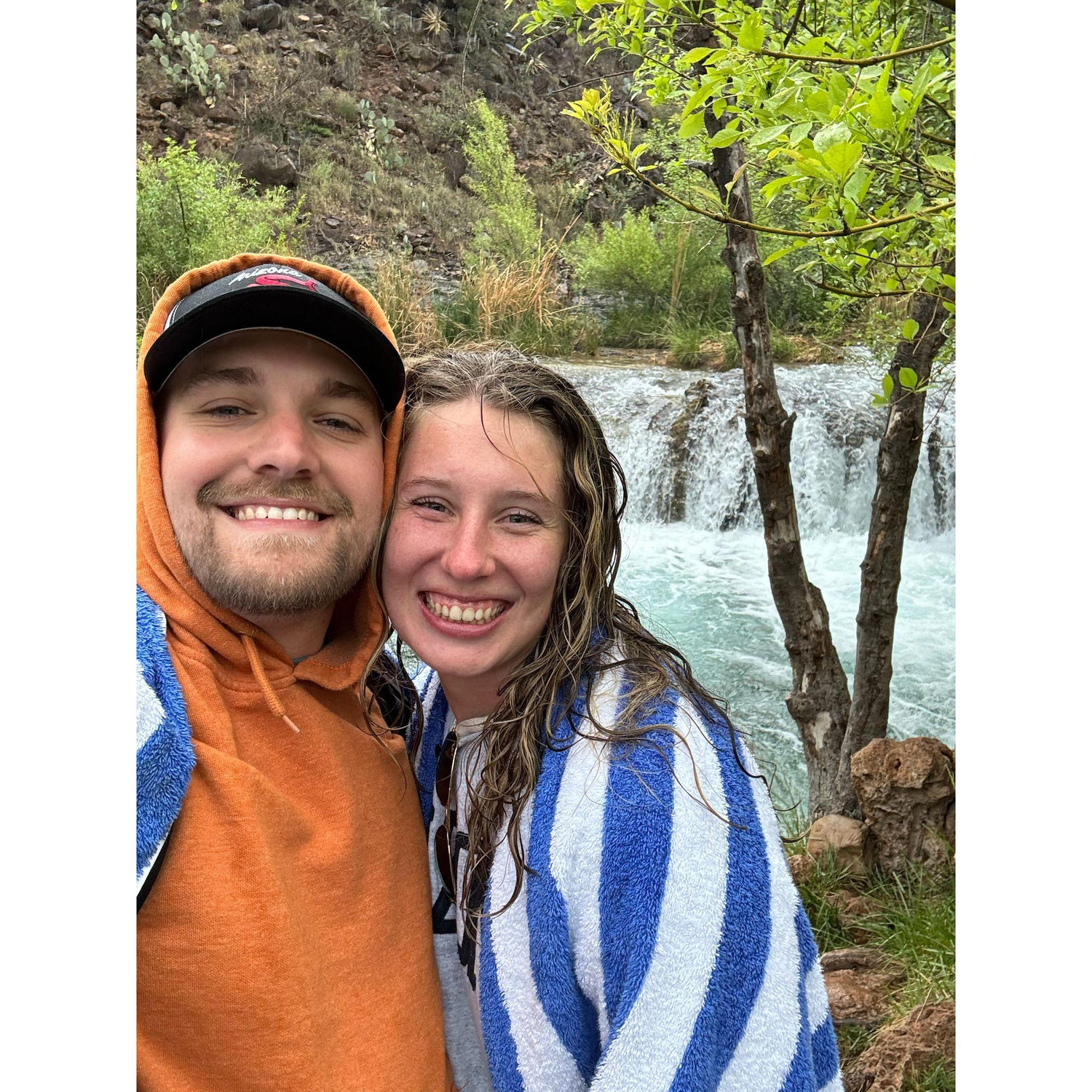 Our first hike in Arizona to a waterfall, it started POURING rain right after we finished swimming