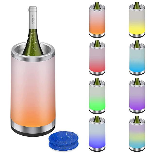 Wine Chiller Signal Bottle Wine Cooler, Colorful LED luminous Stainless Steel Ice Bucket with 2 Ice Pack for Most 750 ml Wine/Champagne/Beer, Ideal Wine Gift For Father/Men/Wine Enthusiasts, Wine Accessories for Party/Dinner/Bar/Outdoor