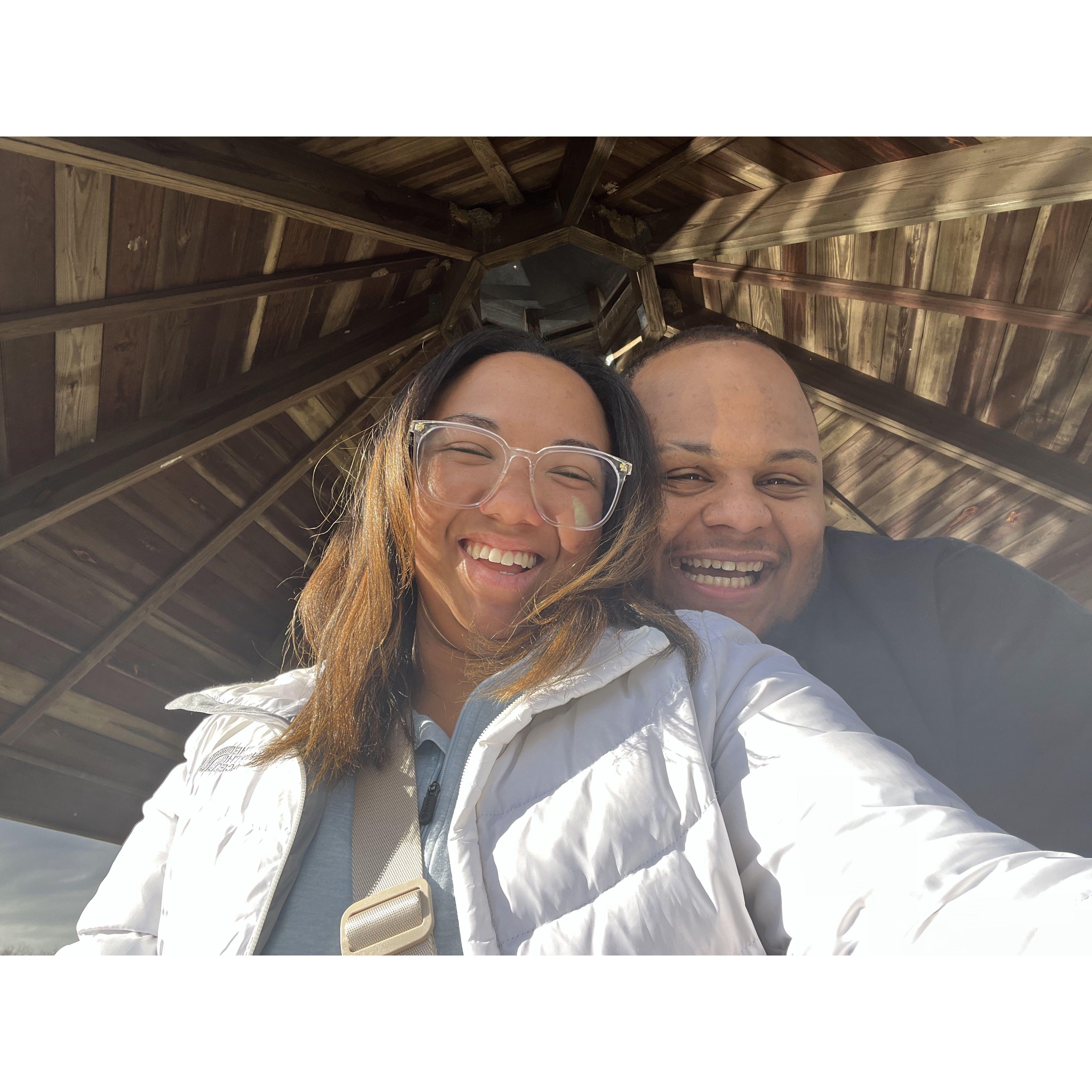 01/05/2023: Thomas went to go visit Ariana in Maryland during winter break. Little did they know that they would get engaged at this very gazebo a little over 2 years later!