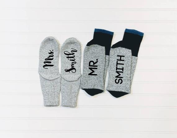 custom wedding gift, personalized wedding gift, engagement gift, gift for bride, bride socks, bridal shower gift, custom socks, mr & mrs
