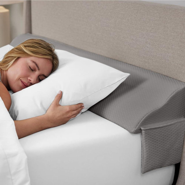 Gorilla Grip Bed Wedge Pillow Headboard Gap Filler, Comfortable Supportive High Density Foam Angled Pillows, Stay in Place Gripping Dots, Support Sleep Wedges Between Mattress, Queen Size Soft Gray