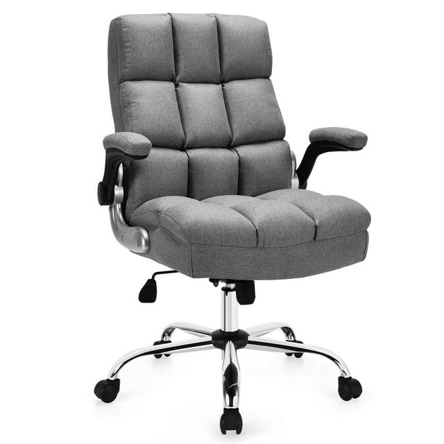 Costway Costway High Back Big & Tall Office Chair Adjustable Swivel w/Flip-up Arm Grey