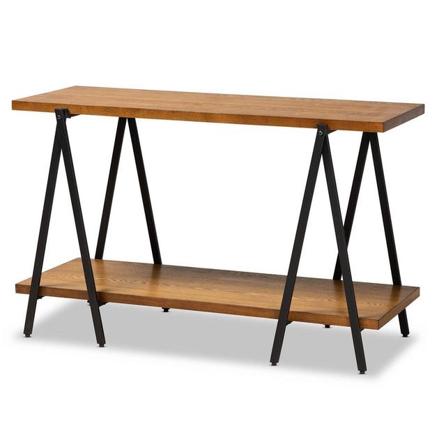 Britton Rustic Industrial Wood and Metal Console Table-Walnut/Black-Baxton Studio