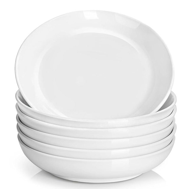Y YHY 7.8'' Pasta Bowls for Small Portions, 22 Ounce Salad White Bowl Plates Set of 6, Porcelain Dishes for Serving Dinner - Dinnerware Sets Microwave Dishwasher Safe Thanksgiving Day Gift