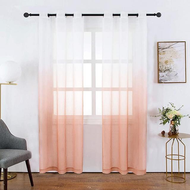 BERMINO Faux Linen Ombre Sheer Curtains Voile Grommet Semi Sheer Curtains for Bedroom Living Room Set of 2 Curtain Panels 42 x 84 inch Blush Gradient