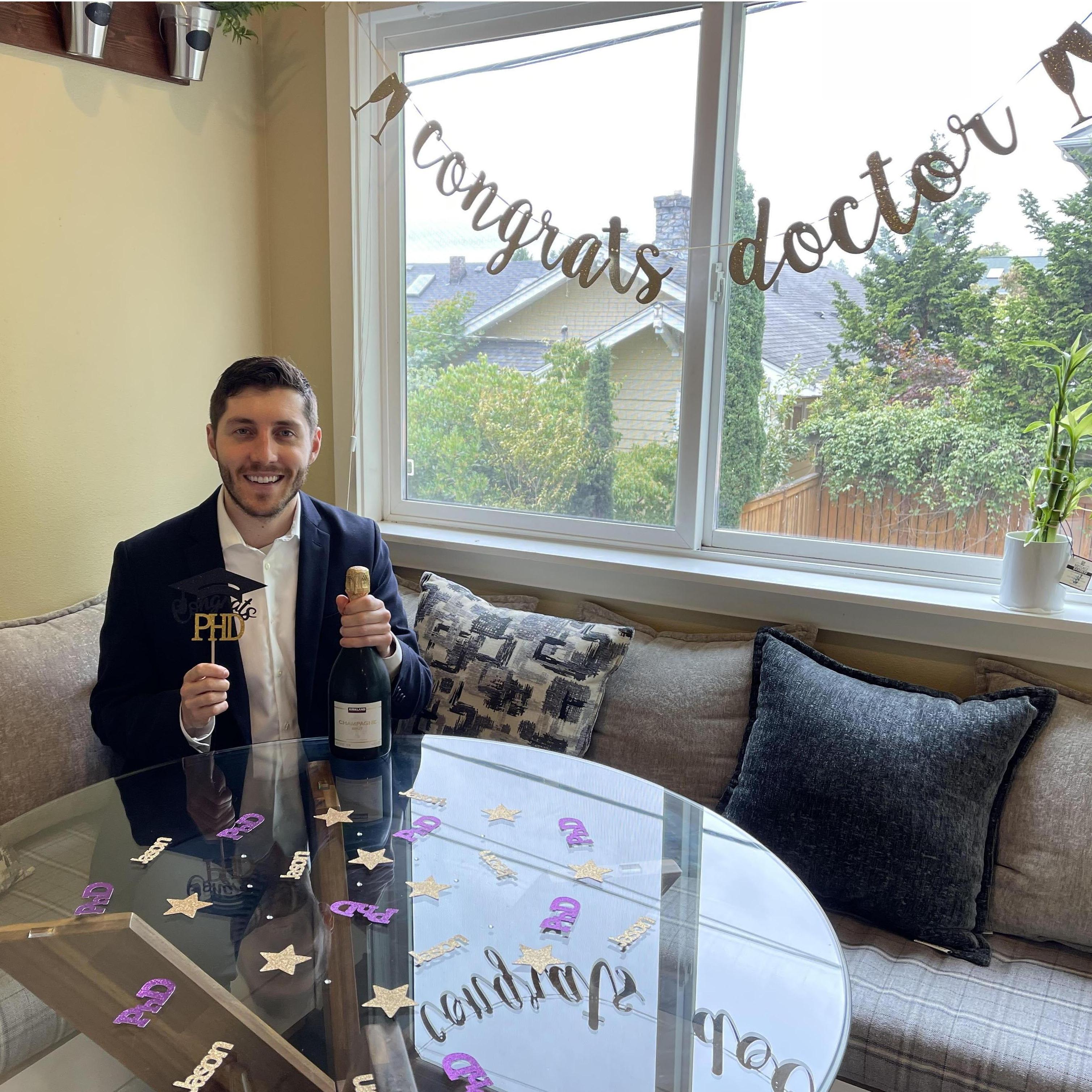 Celebrating Jason's Grad School graduation. August 2021.