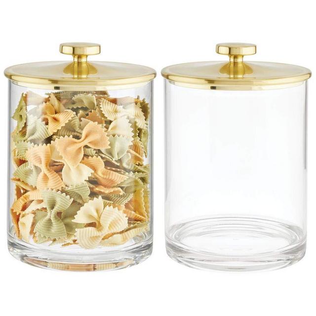 mDesign Modern Round Kitchen Countertop Storage Organizer Canister Jar for Sugar, Flour, Tea, Coffee, Spices, Candy, and Beans, 2 Pack - Clear/Soft Brass