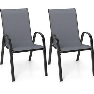SUGIFT 2-Pack Stackable Patio Dining Chairs Set with Armrest-Grey and Padded Cushion