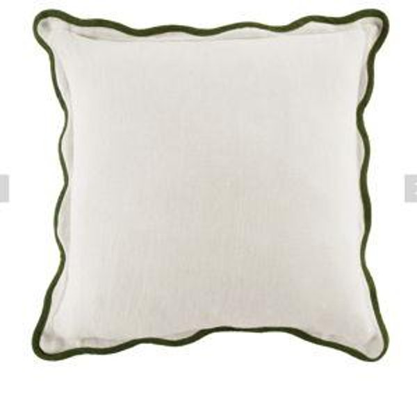 Evie Linen Cedar Green Scalloped Square Pillow