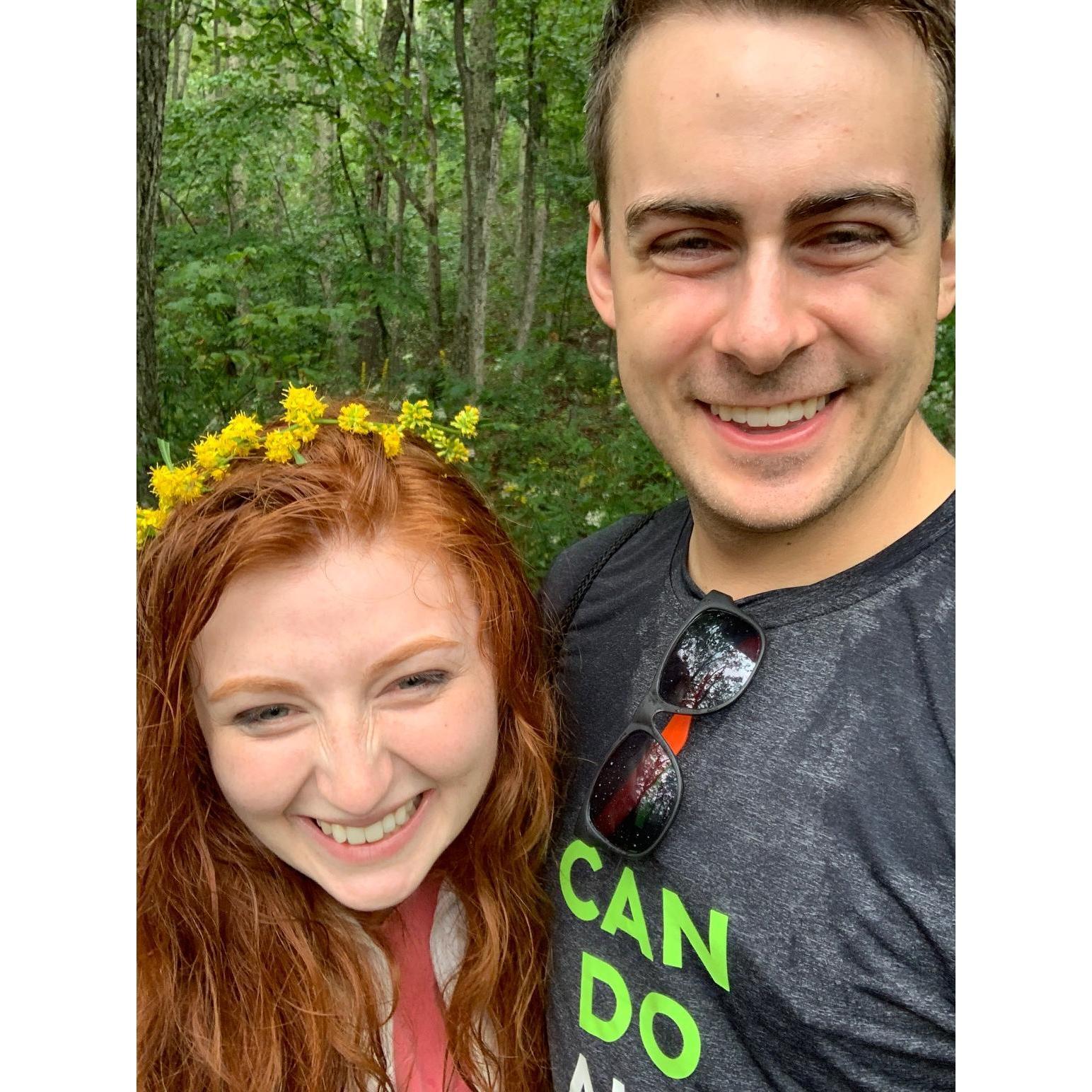 We don't mind getting caught in the rain. This was actually the day before we became "official" as boyfriend and girlfriend. Knitting together a flower tiara for her was fun. :)