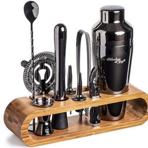 Mixology & Craft Bartender Kit: 10-Piece Bar Tool Set with Bamboo Stand | Perfect Home Bartending Kit and Martini Cocktail Shaker Set Great Drink Mixing Experience | Fun Housewarming Gift (Gun-Metal)