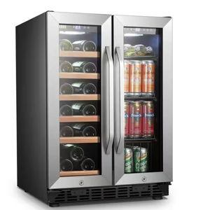 Wine Refrigerator 23 in. Dual Zone 18-Bottle 55-Can Beverage and Wine cooler in Stainless Steel