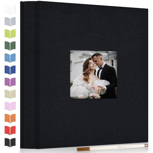 Artfeel Photo Album Self Adhesive Scrapbook Album for 3x5 4x6 5x7 8x10 Pictures,60 Pages Linen Cover with Display Window DIY Photo Book,Ideal Gifts for Family Travel Wedding Baby