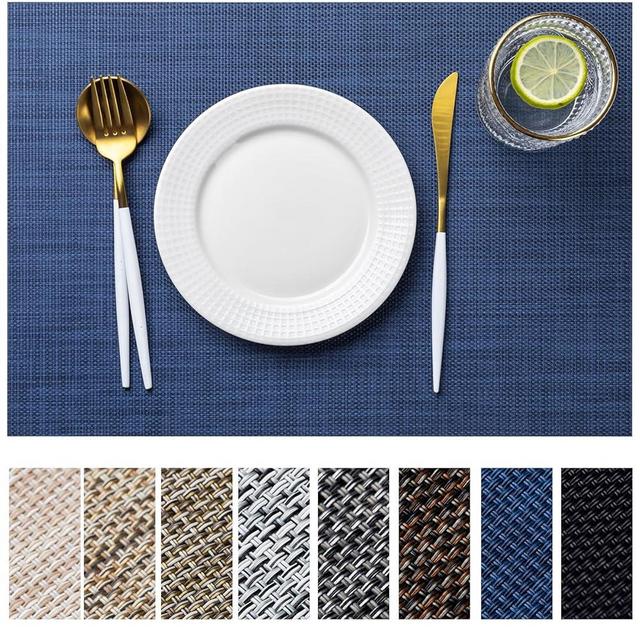 LEXMORE Placemats Set of 8 Vinyl/Plastic Woven Place Mats for Kitchen Table Indoor/Outdoor Washable Placemat Wipeable Dining Table Mats(Navy Blue)