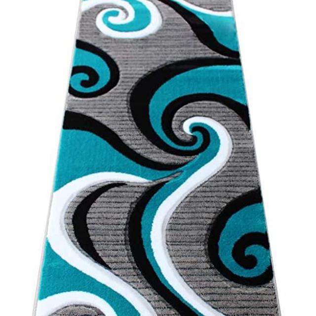Masada Rugs, Sophia Collection Hand Carved Area Rug Modern Contemporary Turquoise White Grey Black (2 Feet X 7 Feet 3 Inch) Runner