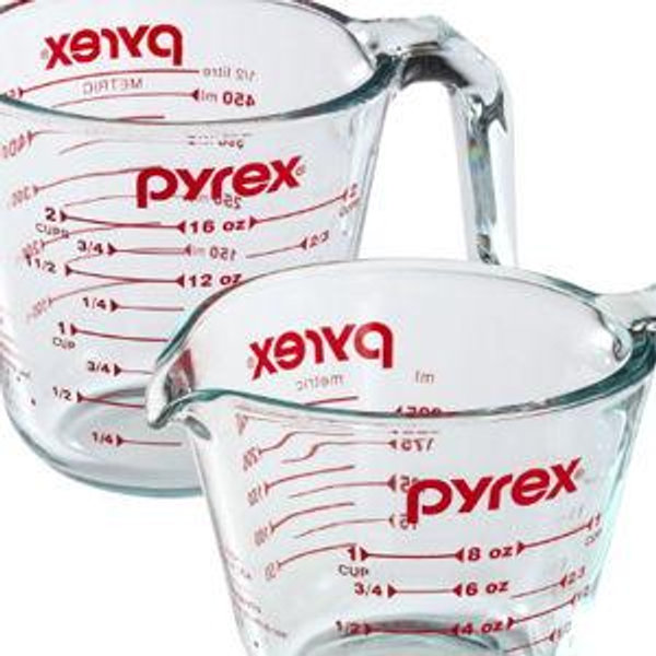 Pyrex Essentials (2-Pack) Glass Measuring Cups Set, (1 & 2 Cup) Measuring Cups For Prepping, Baking and Cooking, Preheated Oven, Dishwasher, Freezer, and Microwave Safe
