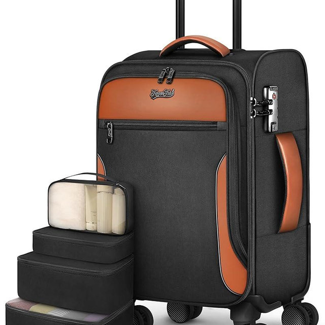 Carry On Luggage 22x14x9 Airline Approved, 20 Inch Softside Suitcase with 4 Pcs, Lightweight Luggage for Women Men with TSA Lock and 4 Spinner Wheels, Soft Side Carry-on Suitcases for Travel