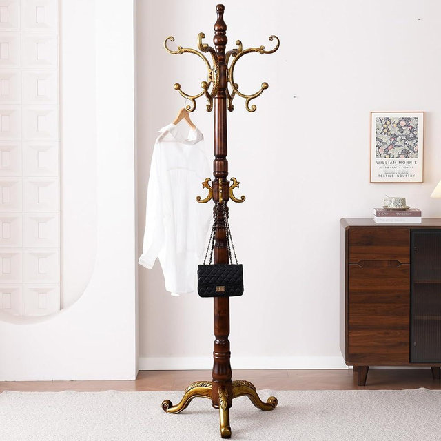 Hebtwebf Wooden Coat Racks, Retro 78" Coat Tree with 12 Hooks & Stable Triangular Base, Entryway Coat Rack Freestanding for Hat, Clothes, Scarves, Handbags, Umbrella (Vintage)