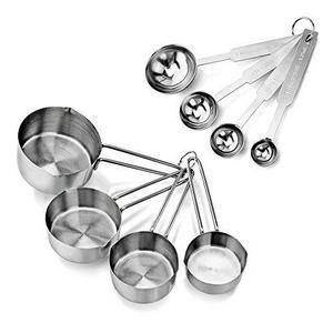 New Star Foodservice 42917 Stainless Steel Measuring Spoons and Cups Combo, Set of 8, Silver