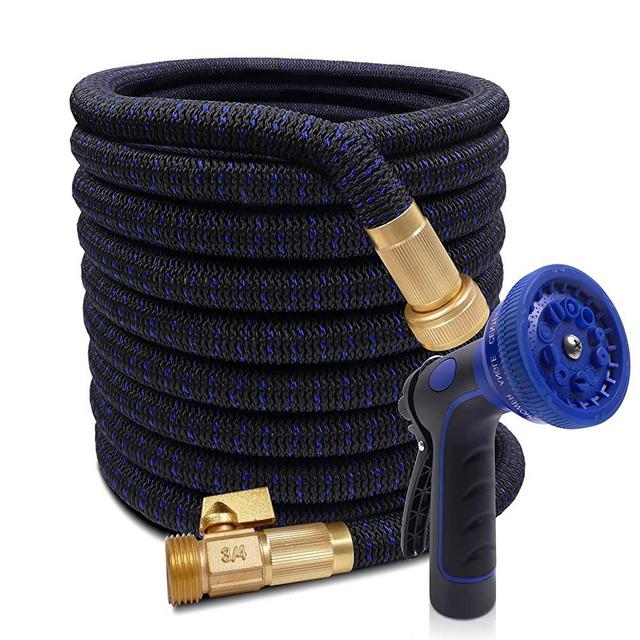 100ft Expandable Garden Hose Retractable Hoses with 10 Function Nozzle Lightweight Extra Strength Fabric and 4-Layer Latex Core, 3/4" Solid Brass Fittings, Collapsible