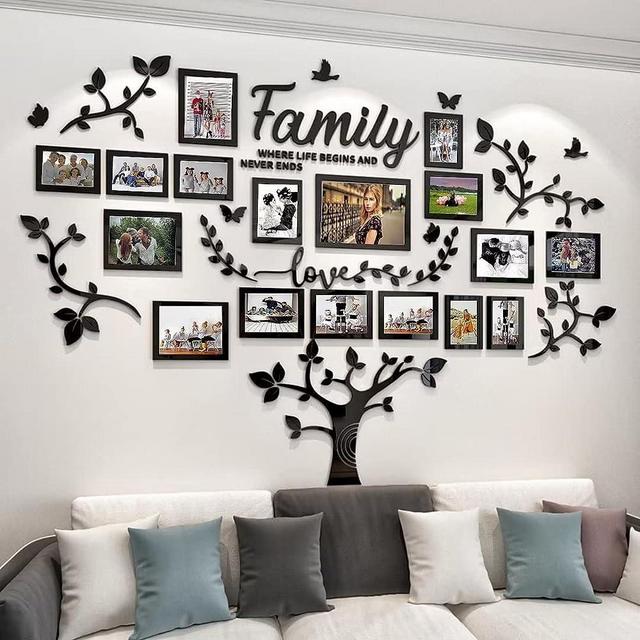 Family Wall Decor Living Room Wall Decor DIY Tree Wall Decals 11x14 8x10 5x7 Picture Frames Collage Wall Decor decoraciones para salas de casa Gift for Christmas Birthday Housewarming Black