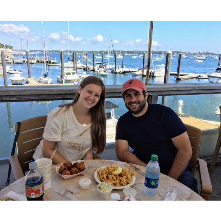 Enjoying seafood at Costello's in Noank.