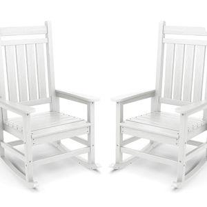 SERWALL Outdoor Rocking Chair, HDPE Rocking Chair for Adults, All Weather Porch Rockers for Lawn Garden, White