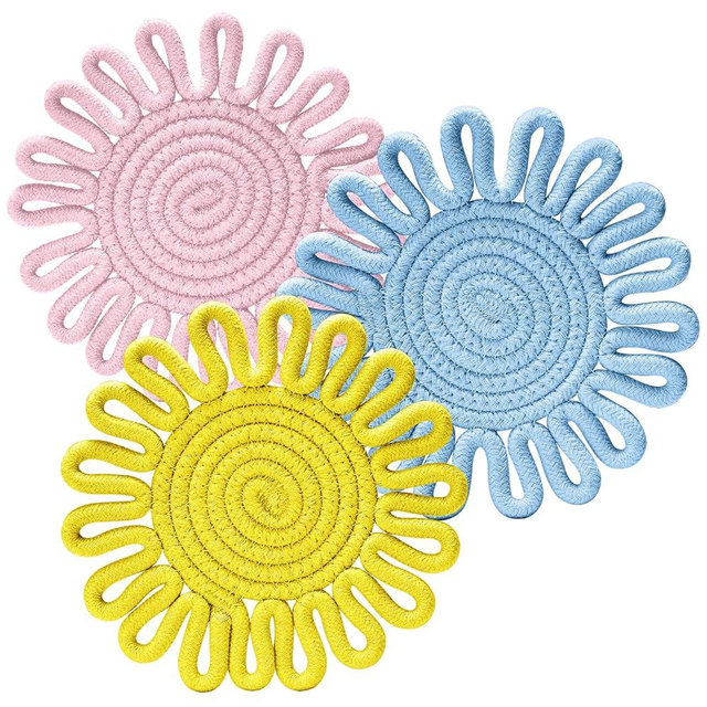 Trivet Mats Set for Hot Dishes, Trivet for Pots and Pans, Heat Resistant Hot Pads, Potholders for Kitchen, Colorful Boho Trivets, Table Decorations,Kitchen Essentials for New Home 7.5"(Blue)