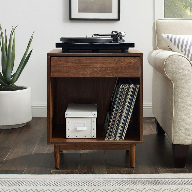 Lennon Record Storage Side Table, Walnut