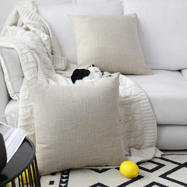 Kevin Textile Throw Pillow Cases Textural Faux Linen Decor Star Cushion Cover for Living Room/Floor, 26x26 inches(Two Pack, Light Beige)