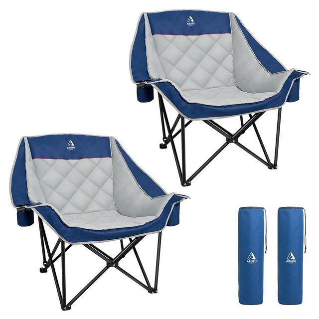 ARURU Oversized XL Camping Chair for Adults Heavy Duty | 450LBS Support Padded Folding Lawn Chairs with Side Pocket Cup Holder Cooling Bag for Outdoor Sports Garden Beach Fishing