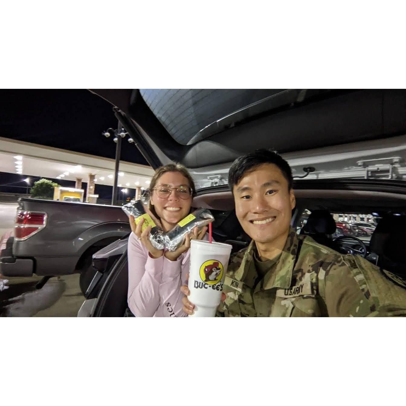 This is one of many. On each Louisiana visit, Marina flew 3 hours and Charlie drove 3 hours to the Houston airport to pick her up. We stopped at Buc-ee's every trip for a burrito. Each of us was so touched that the other would give their time for the other. But every second was worth it