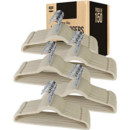 Utopia Home Premium Non Slip Velvet Bulk Hangers - Heavy Duty - Coat Suit Hangers (Bulk Pack of 150, Ivory)