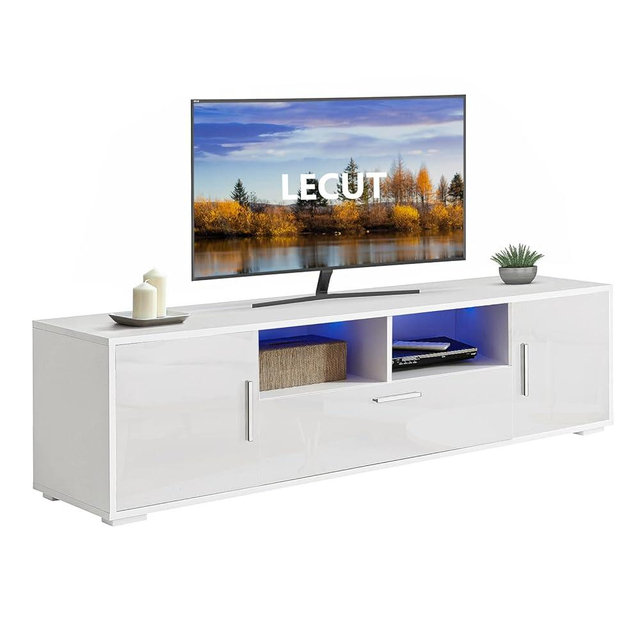 LED TV Stand for 65 Inch TV High Gloss Entertainment Center with Storage TV Console Table TV Cabinet for Living Room Bedroom White