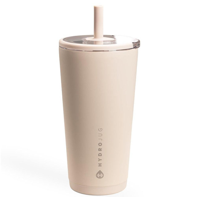 HydroJug Everyday Tumbler 20 oz – Ceramic-Lined Insulated Tumbler with Straw and Soft-Touch Lid, Cup Holder Friendly, Double-Wall Vacuum Insulation, Reusable Travel Cup – Dune