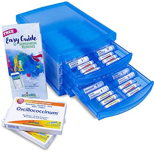 Boiron HomeoFamily Kit - The Essentials - 32 Assorted Homeopathic Tubes, 12 Oscillococcinum Doses, and a Handy Storage Case